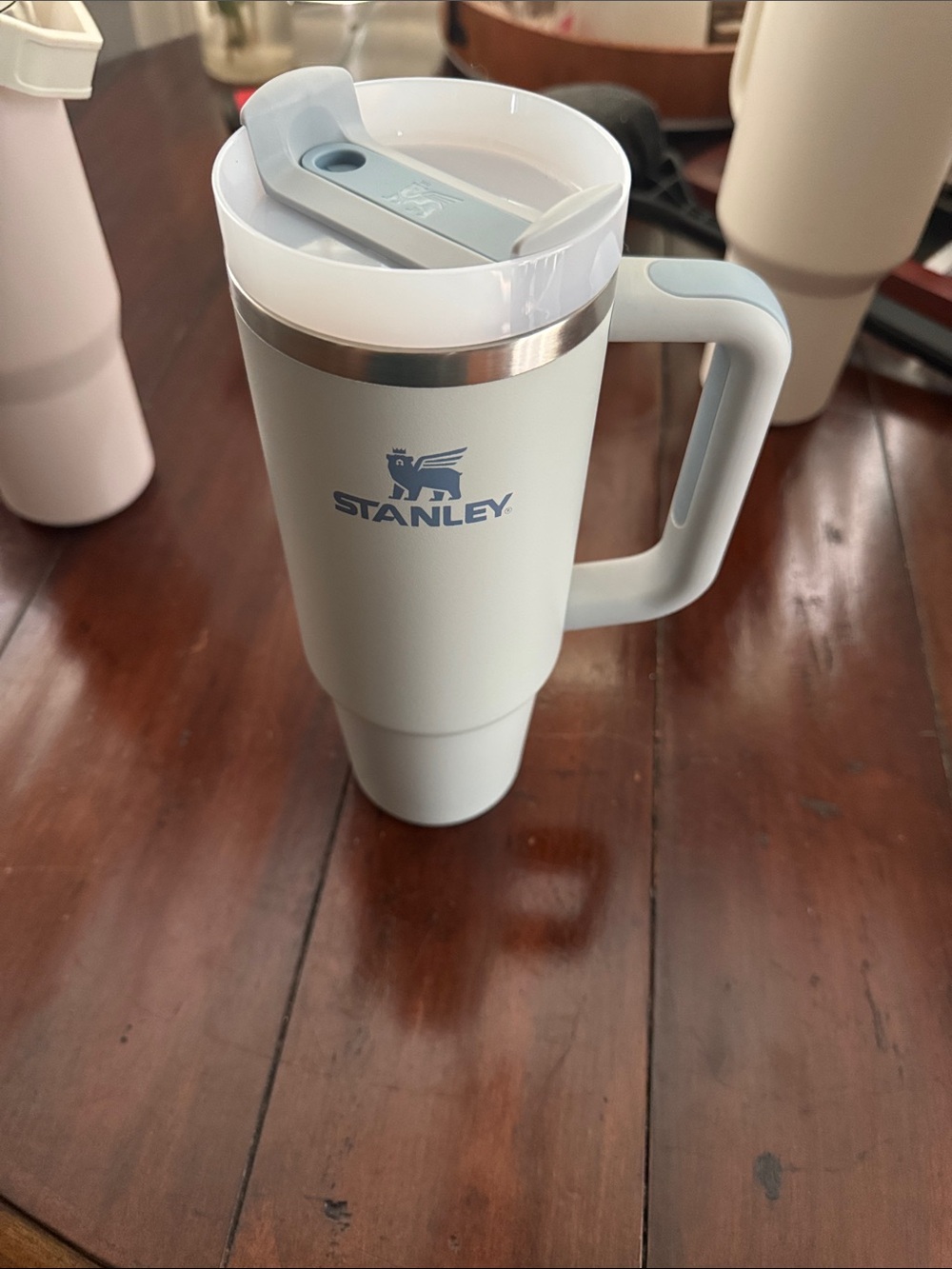 Stanley Light Gray Travel Mug with Blue Logo and Handle - NO STRAW
